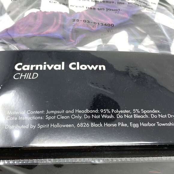 Spirit Halloween Kids Carnival Clown Costume Jumpsuit Collar Headband Hat - Picture 6 of 7